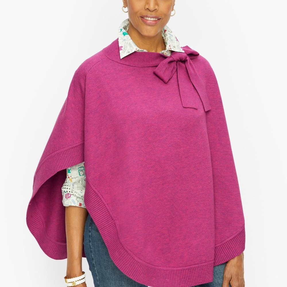 NWT Talbots Bow Neck Poncho Sweater Heather purple/pink